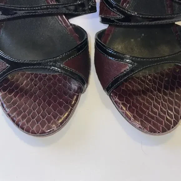 Brian Atwood Shoes Womens Size 8 Burgundy Black Snakeskin High Heel Sandals Zip - Picture 6 of 16